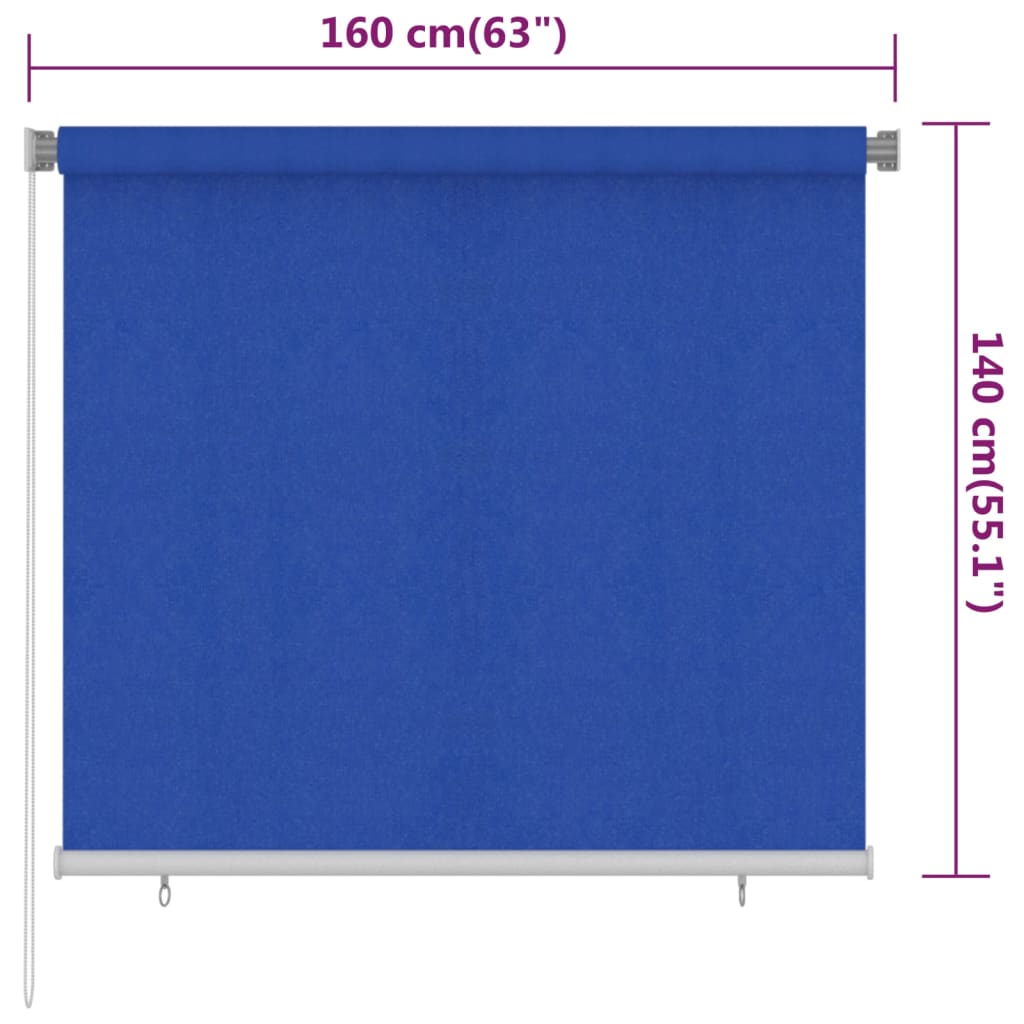 Rolgordijn voor buiten 165(B)x140(H) cm HDPE blauw