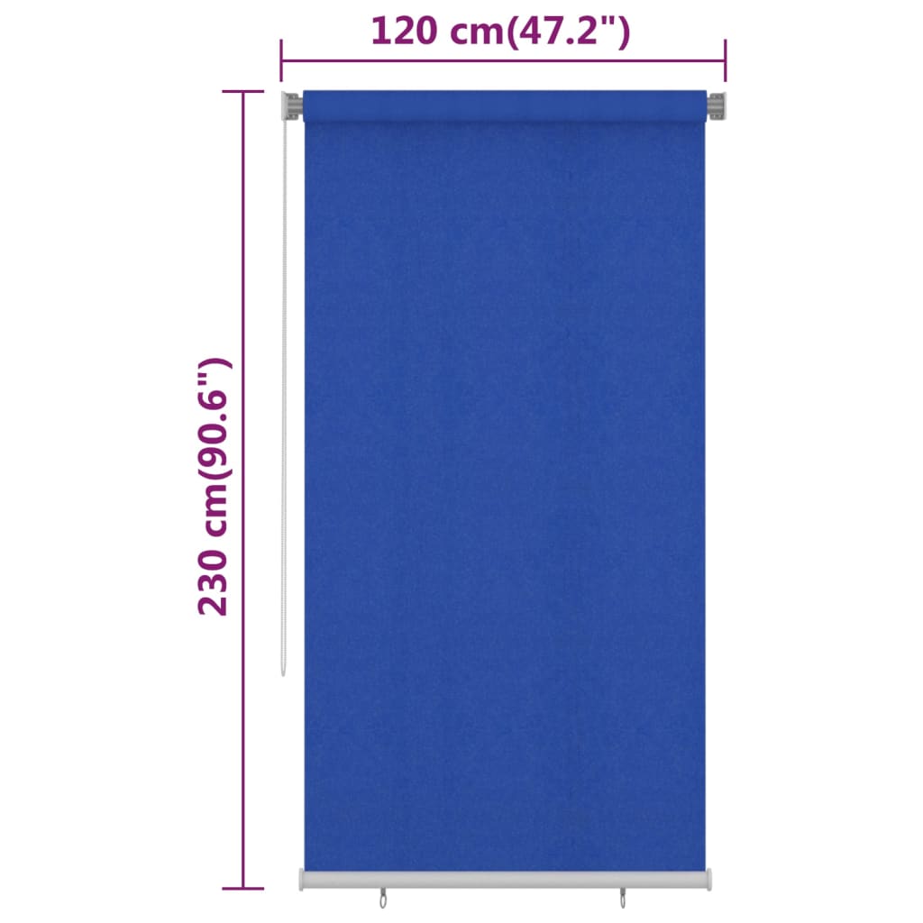 Rolgordijn voor buiten 125(B)x230(H) cm HDPE blauw