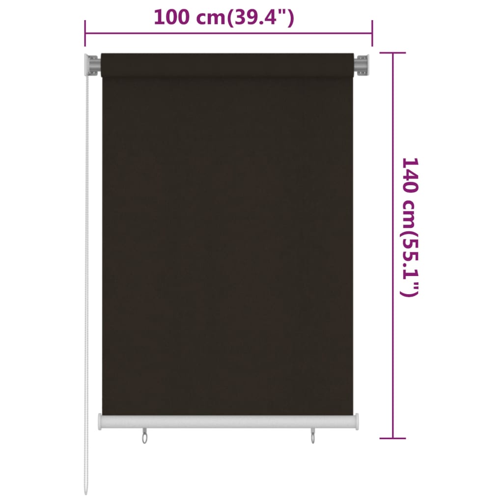Rolgordijn voor buiten 105(B)x140(H) cm HDPE bruin