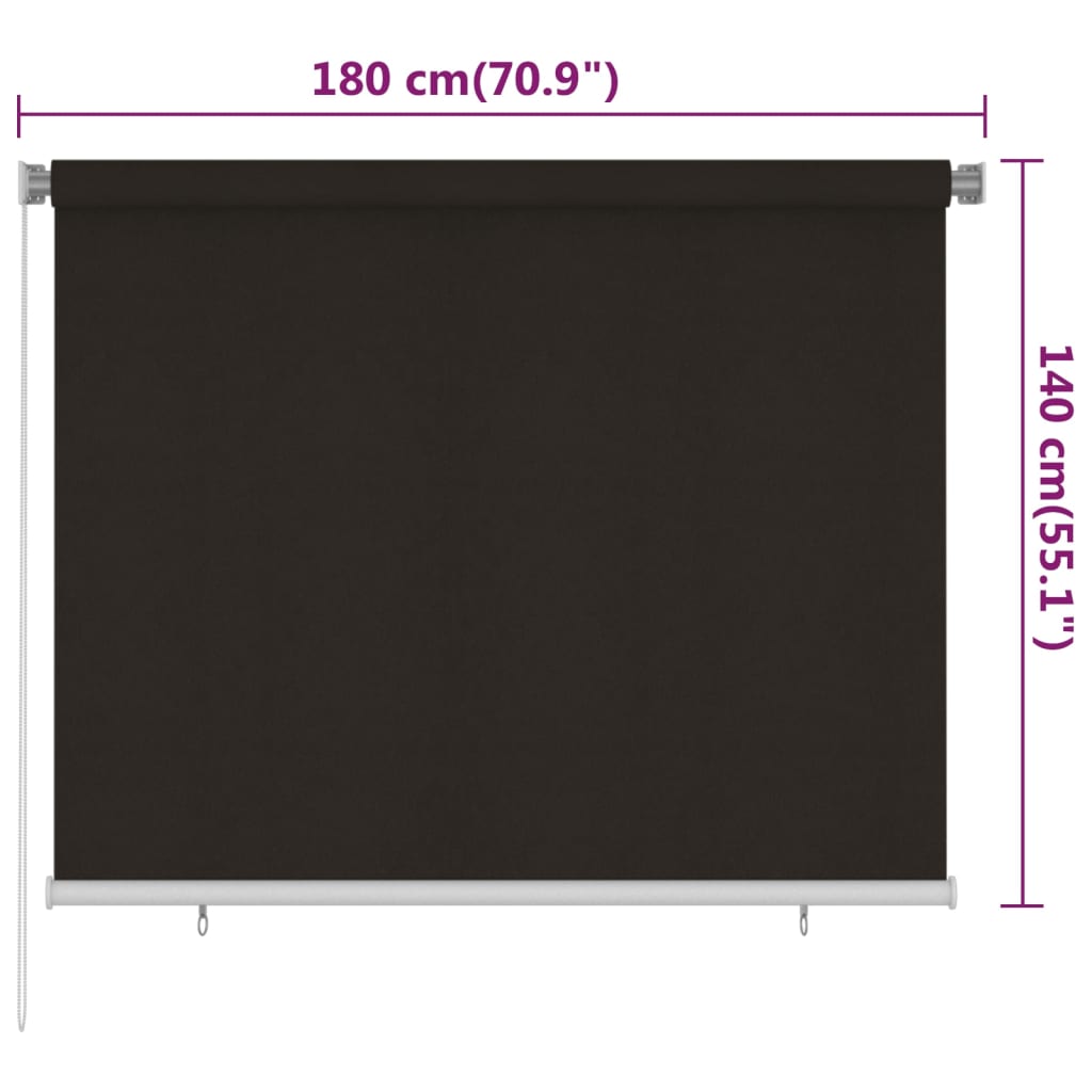 Rolgordijn voor buiten 185(B)x140(H) cm HDPE bruin