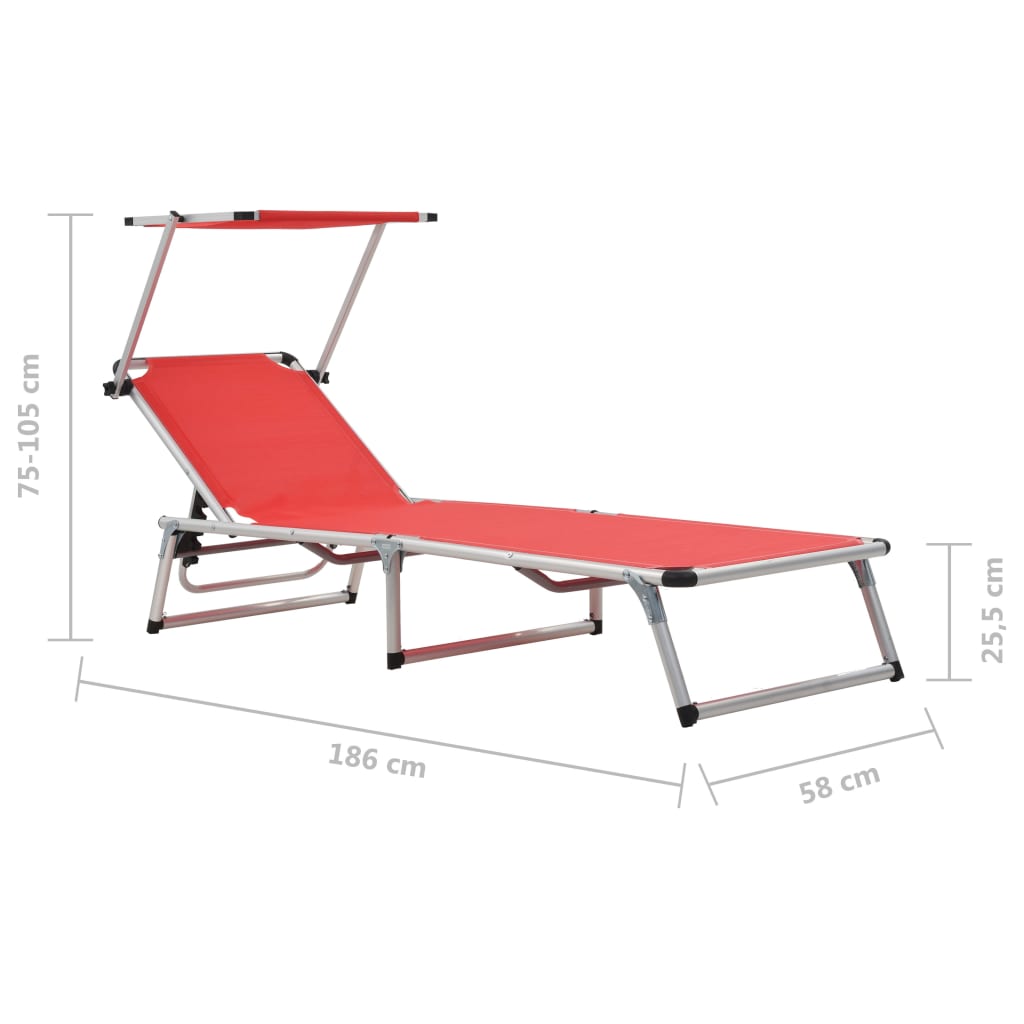 Ligbedden inklapbaar met dak 2 st aluminium en textileen rood