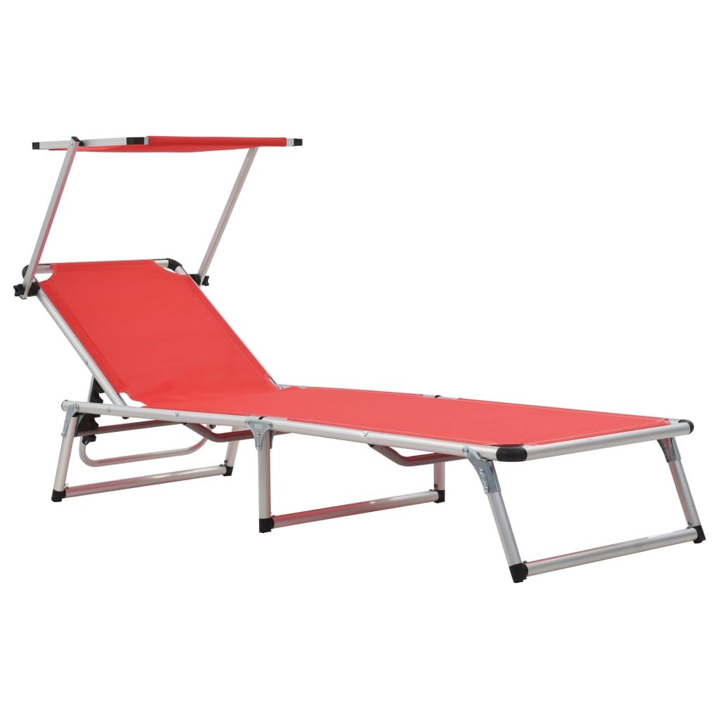 Ligbedden inklapbaar met dak 2 st aluminium en textileen rood
