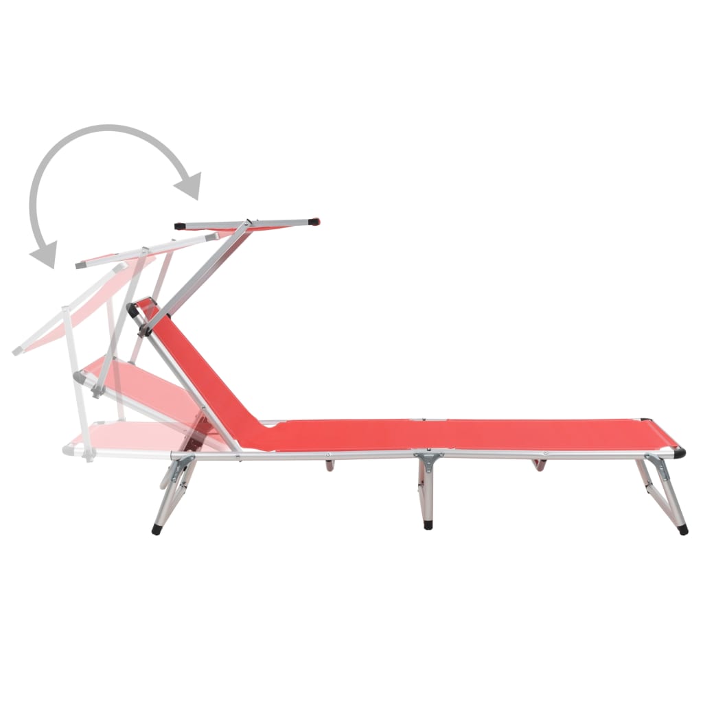 Ligbedden inklapbaar met dak 2 st aluminium en textileen rood