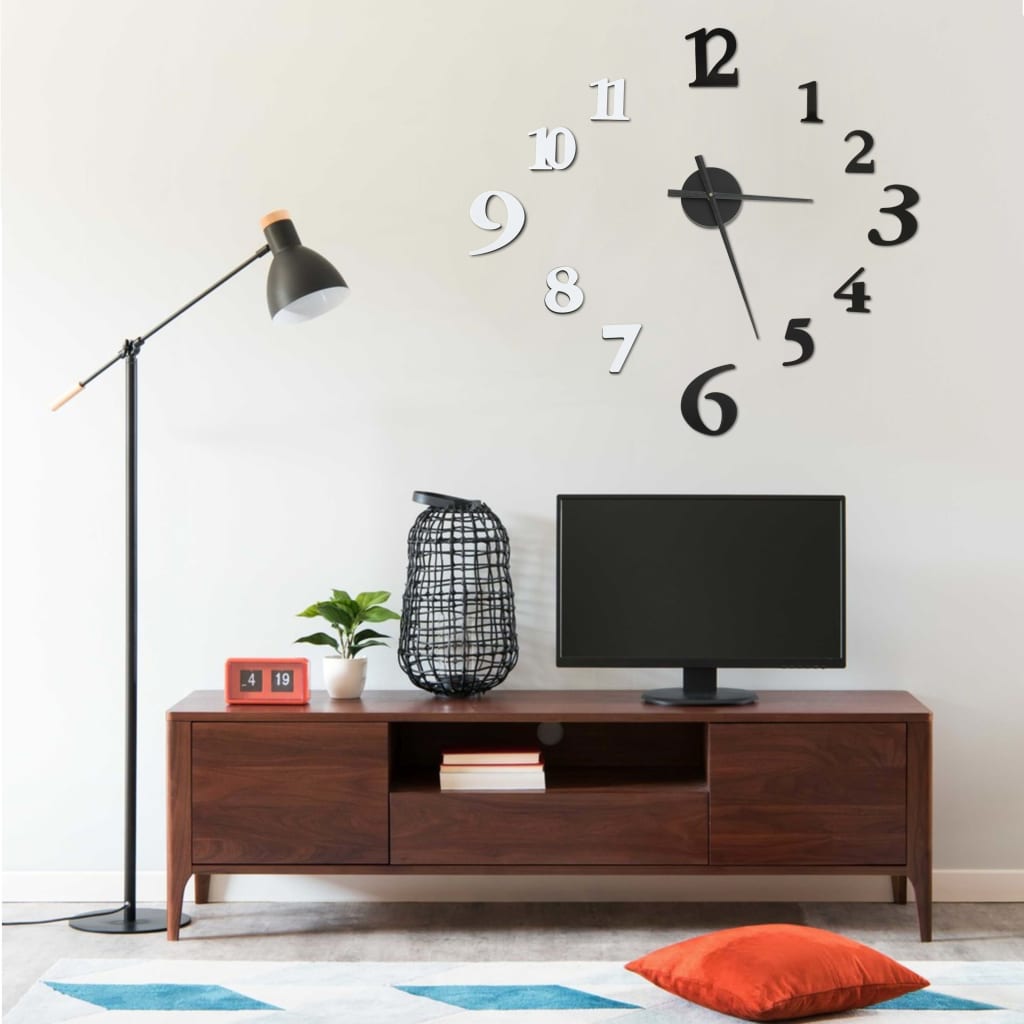 3D-wandklok modern XXL 100 cm zwart en wit