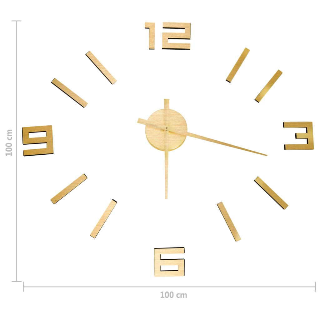 3D-wandklok modern XXL 100 cm goudkleurig