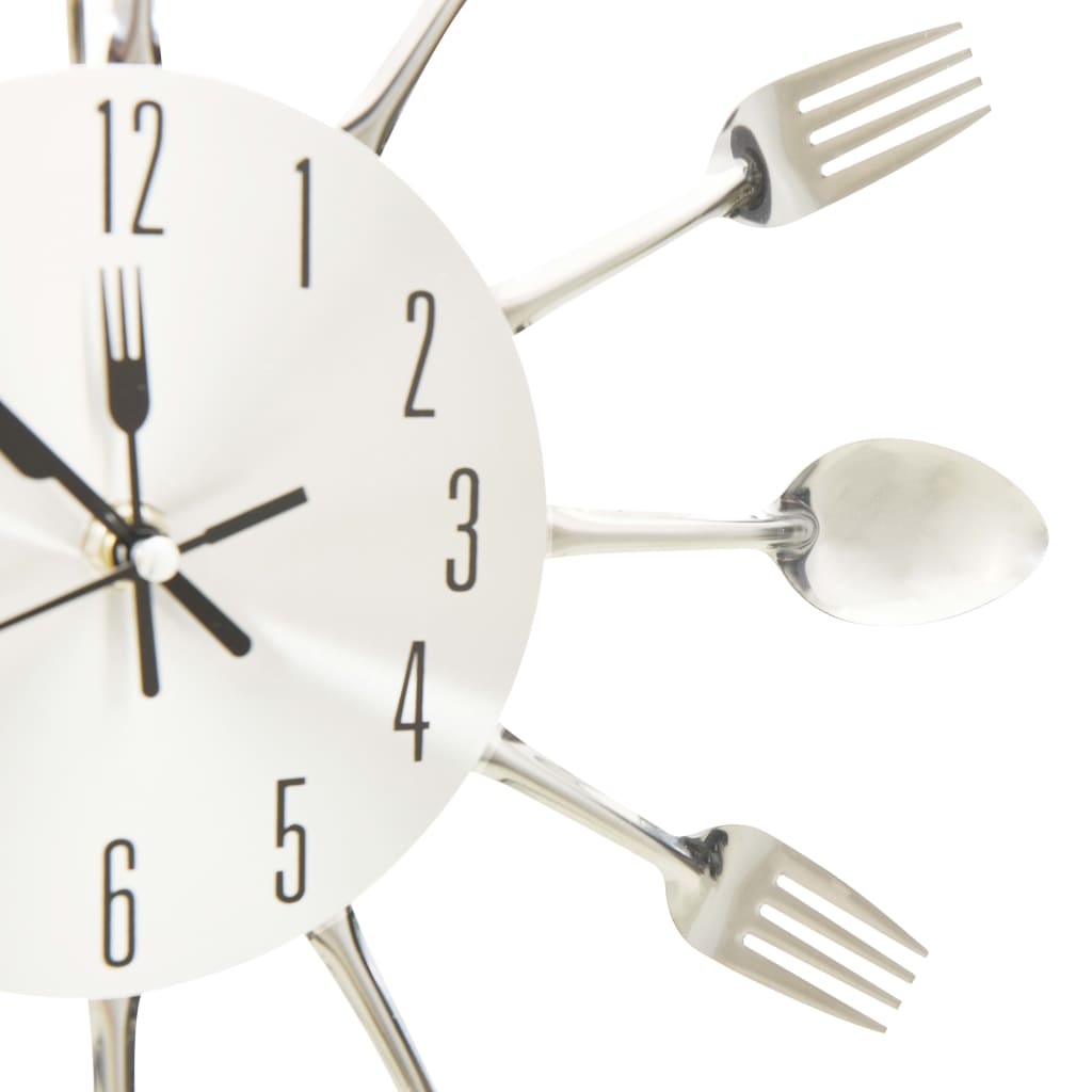 Wandklok lepel-en-vork 31 cm aluminium zilverkleurig