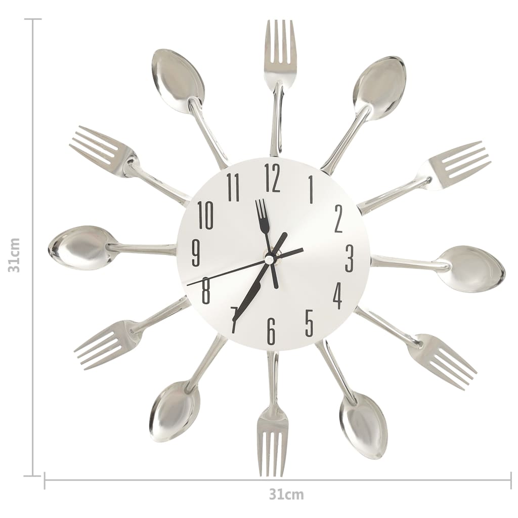 Wandklok lepel-en-vork 31 cm aluminium zilverkleurig
