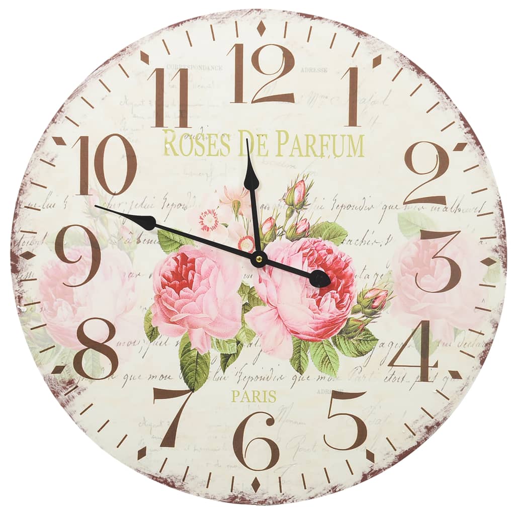 Wandklok vintage stijl 60 cm bloemen