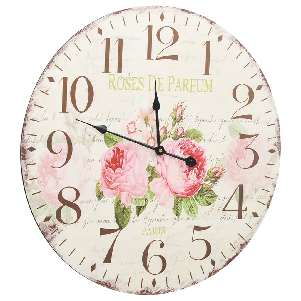 Wandklok vintage stijl 60 cm bloemen