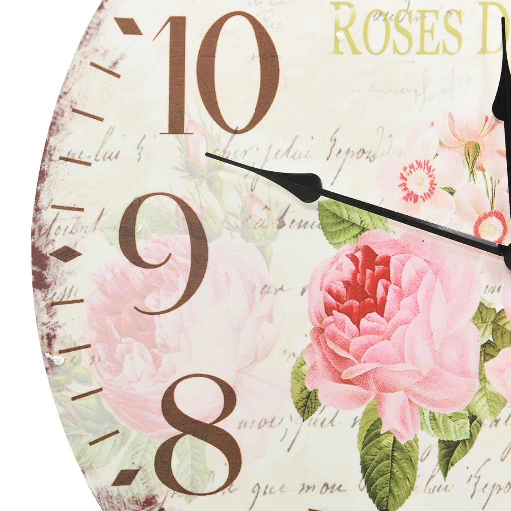 Wandklok vintage stijl 60 cm bloemen
