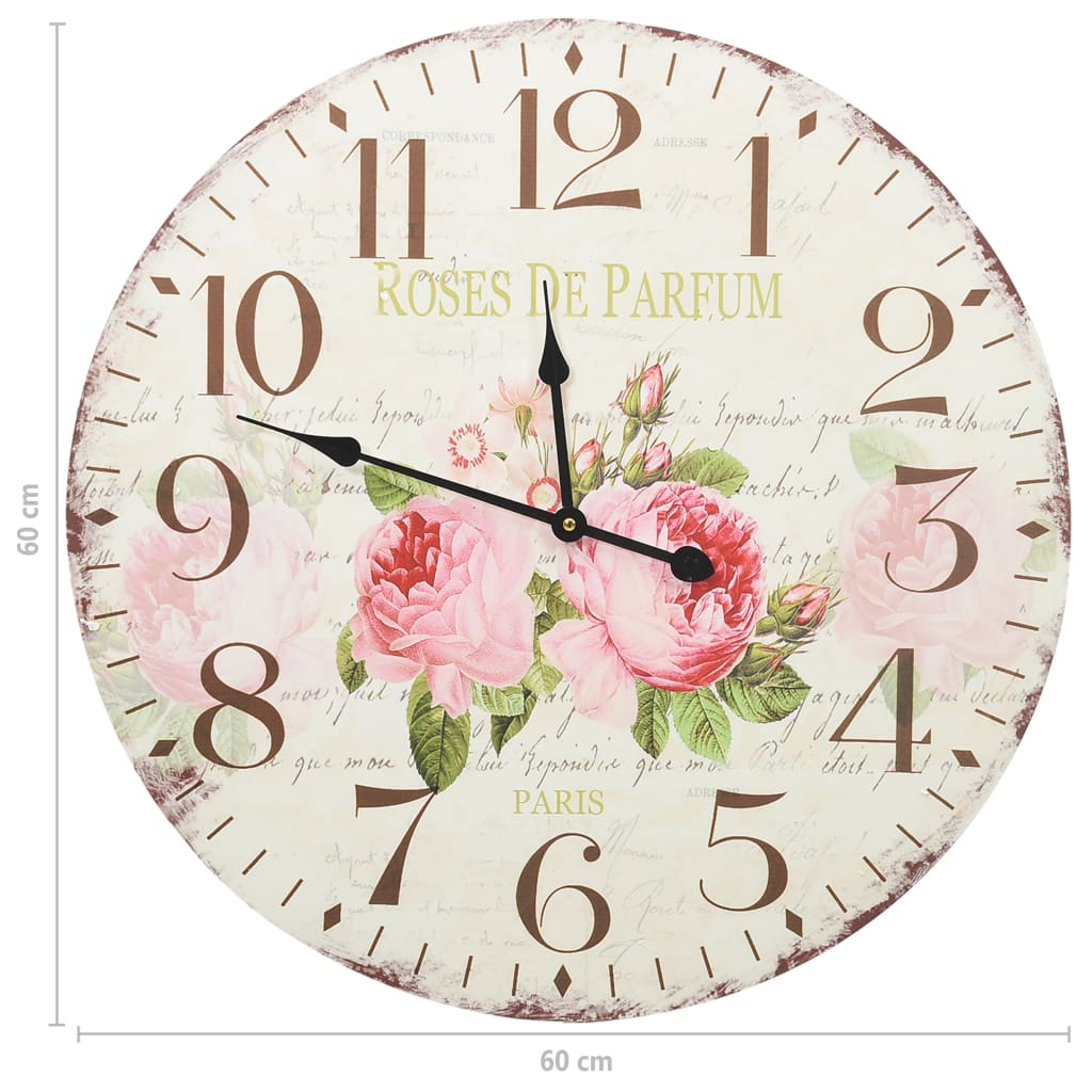 Wandklok vintage stijl 60 cm bloemen