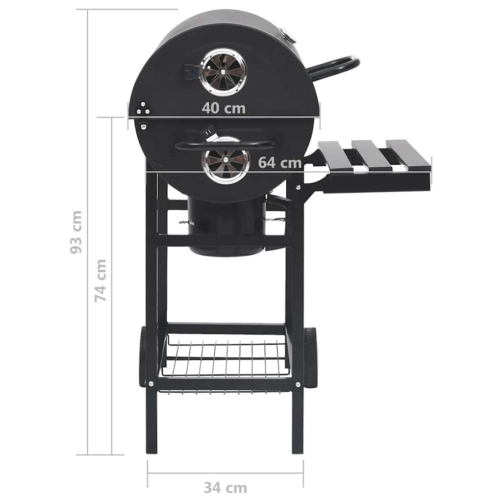 Barbecuevat met wielen en schappen 115x85x95 cm staal zwart