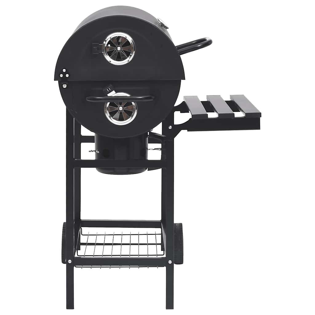Barbecuevat met wielen en schappen 115x85x95 cm staal zwart