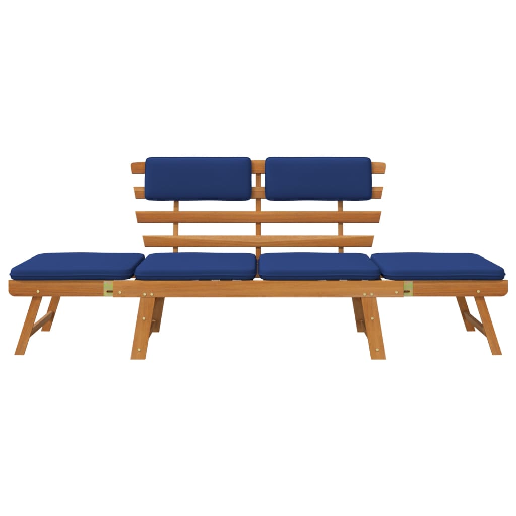 Tuinbank Met Kussens 2-In-1 190 Cm Massief Acaciahout Blauw