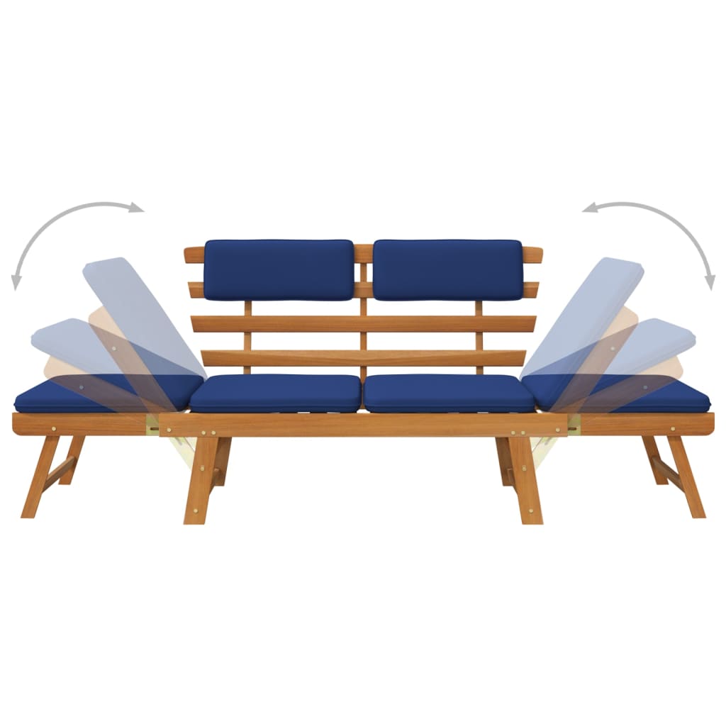 Tuinbank Met Kussens 2-In-1 190 Cm Massief Acaciahout Blauw