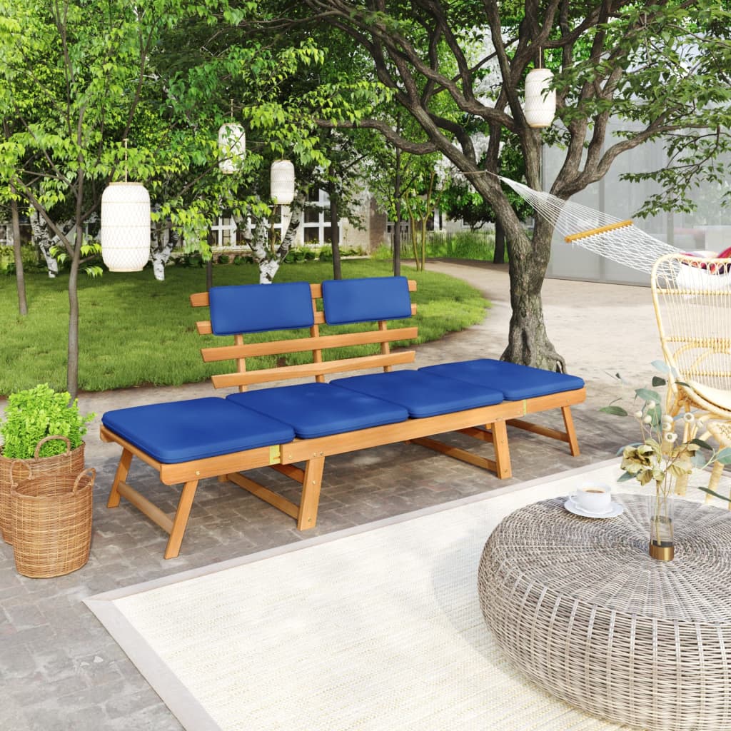 Tuinbank Met Kussens 2-In-1 190 Cm Massief Acaciahout Blauw