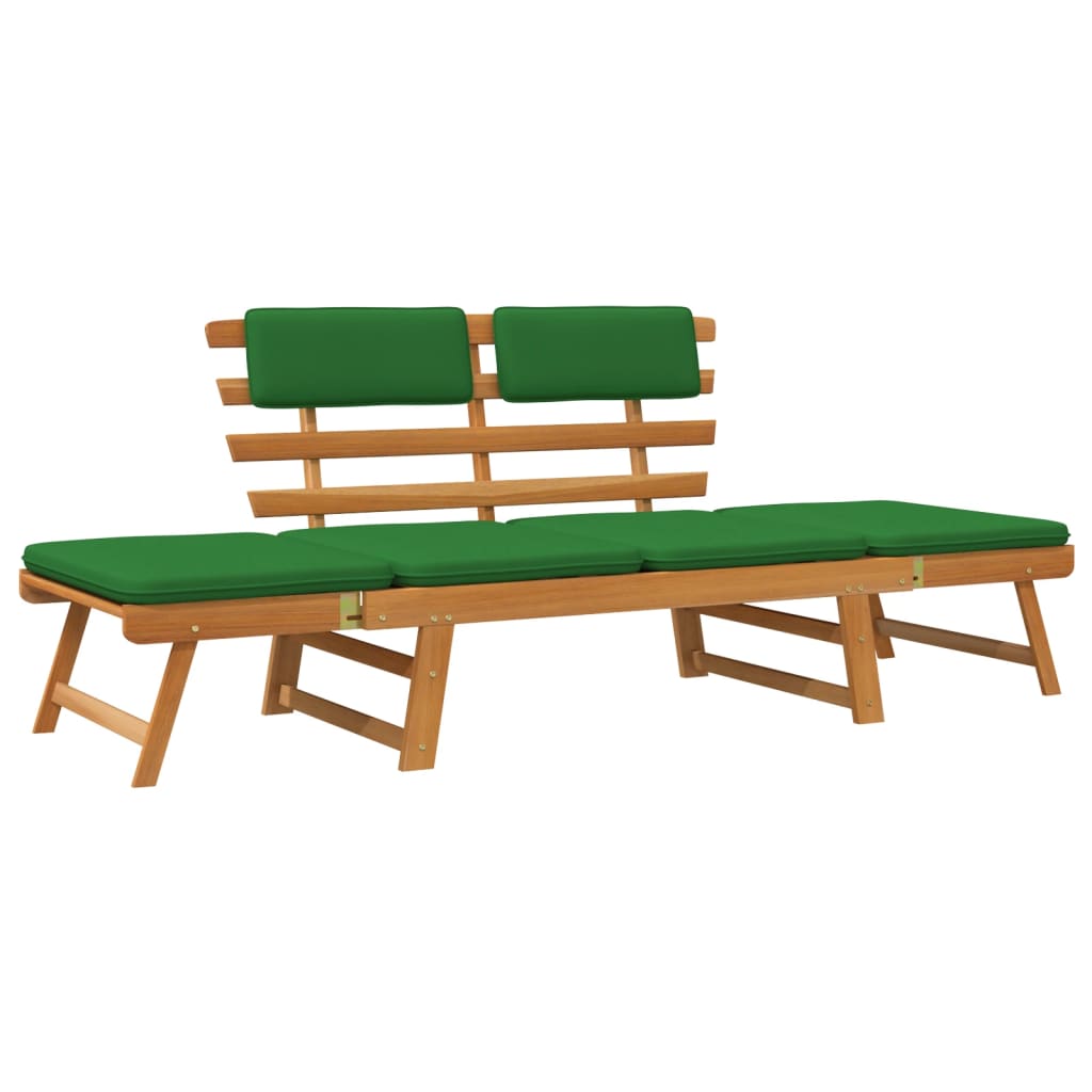 Tuinbank Met Kussens 2-In-1 190 Cm Massief Acaciahout Bruin en groen