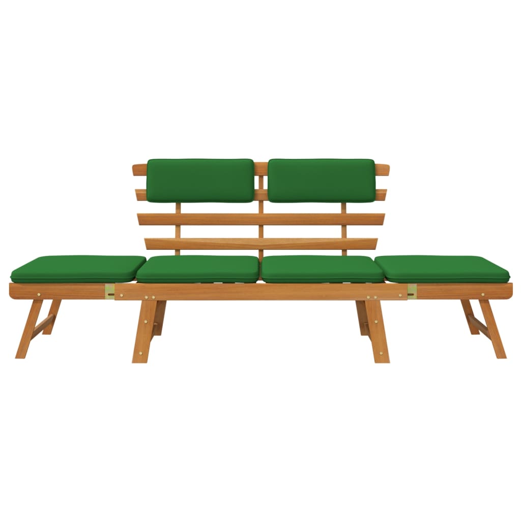Tuinbank Met Kussens 2-In-1 190 Cm Massief Acaciahout Bruin en groen