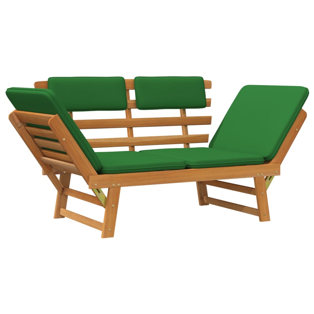 Tuinbank Met Kussens 2-In-1 190 Cm Massief Acaciahout Bruin en groen