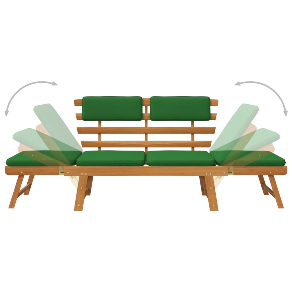 Tuinbank Met Kussens 2-In-1 190 Cm Massief Acaciahout Bruin en groen