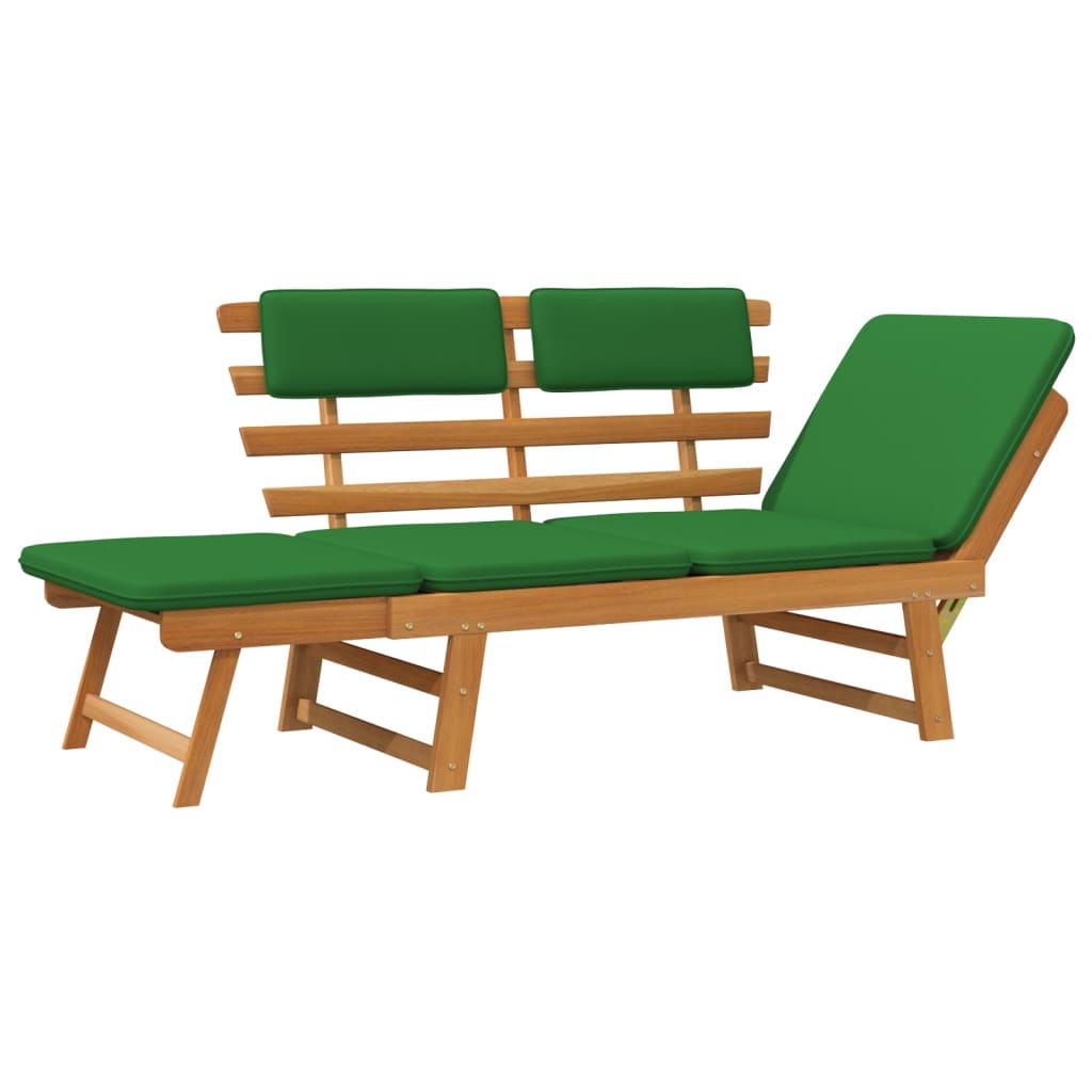 Tuinbank Met Kussens 2-In-1 190 Cm Massief Acaciahout Bruin en groen