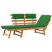 Tuinbank Met Kussens 2-In-1 190 Cm Massief Acaciahout Bruin en groen