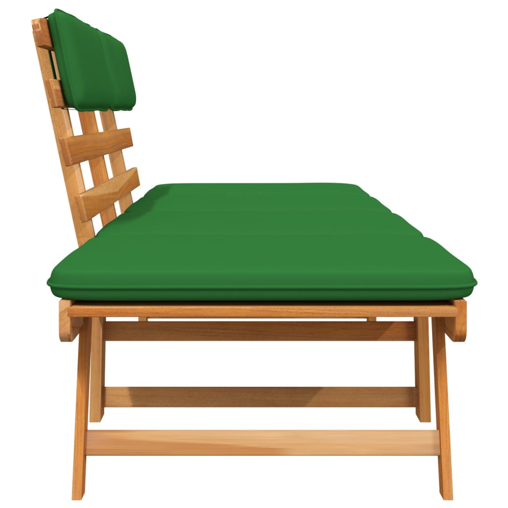 Tuinbank Met Kussens 2-In-1 190 Cm Massief Acaciahout Bruin en groen