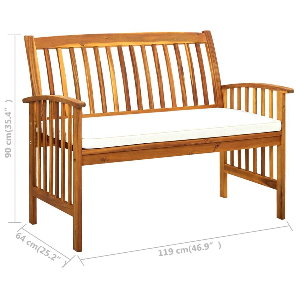 Tuinbank Met Kussen 119 Cm Massief Acaciahout crème