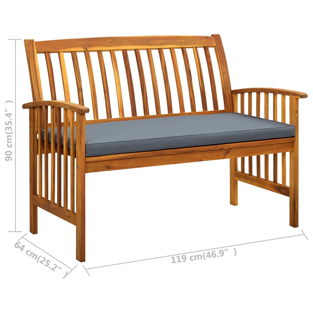 Tuinbank Met Kussen 119 Cm Massief Acaciahout Donkergrijs