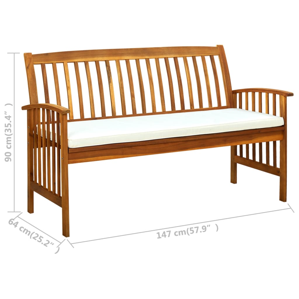 Tuinbank Met Kussen 147 Cm Massief Acaciahout crème