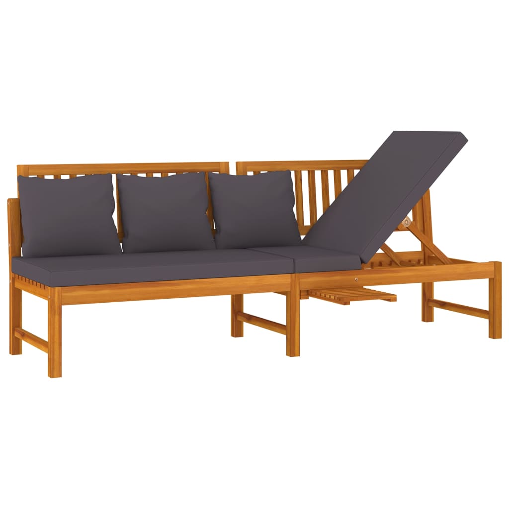Dagbed met grijs kussen 200x60x75 cm massief acaciahout