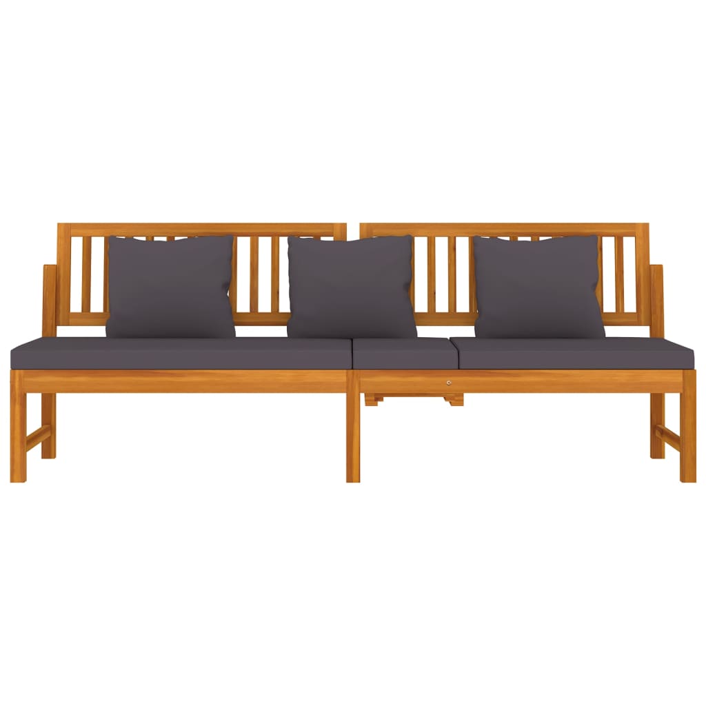 Dagbed met grijs kussen 200x60x75 cm massief acaciahout