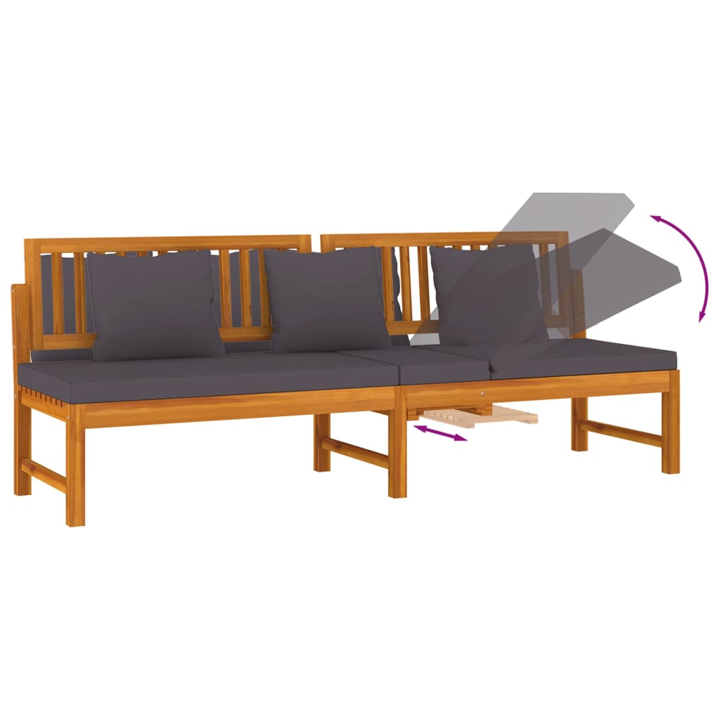 Dagbed met grijs kussen 200x60x75 cm massief acaciahout