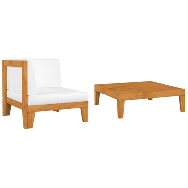 2-Delige Loungeset Met Kussens Massief Acaciahout 1 crème hoek + Tafel
