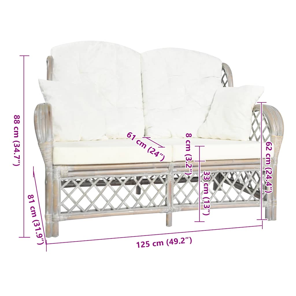 Tweezitsbank rattan grijs