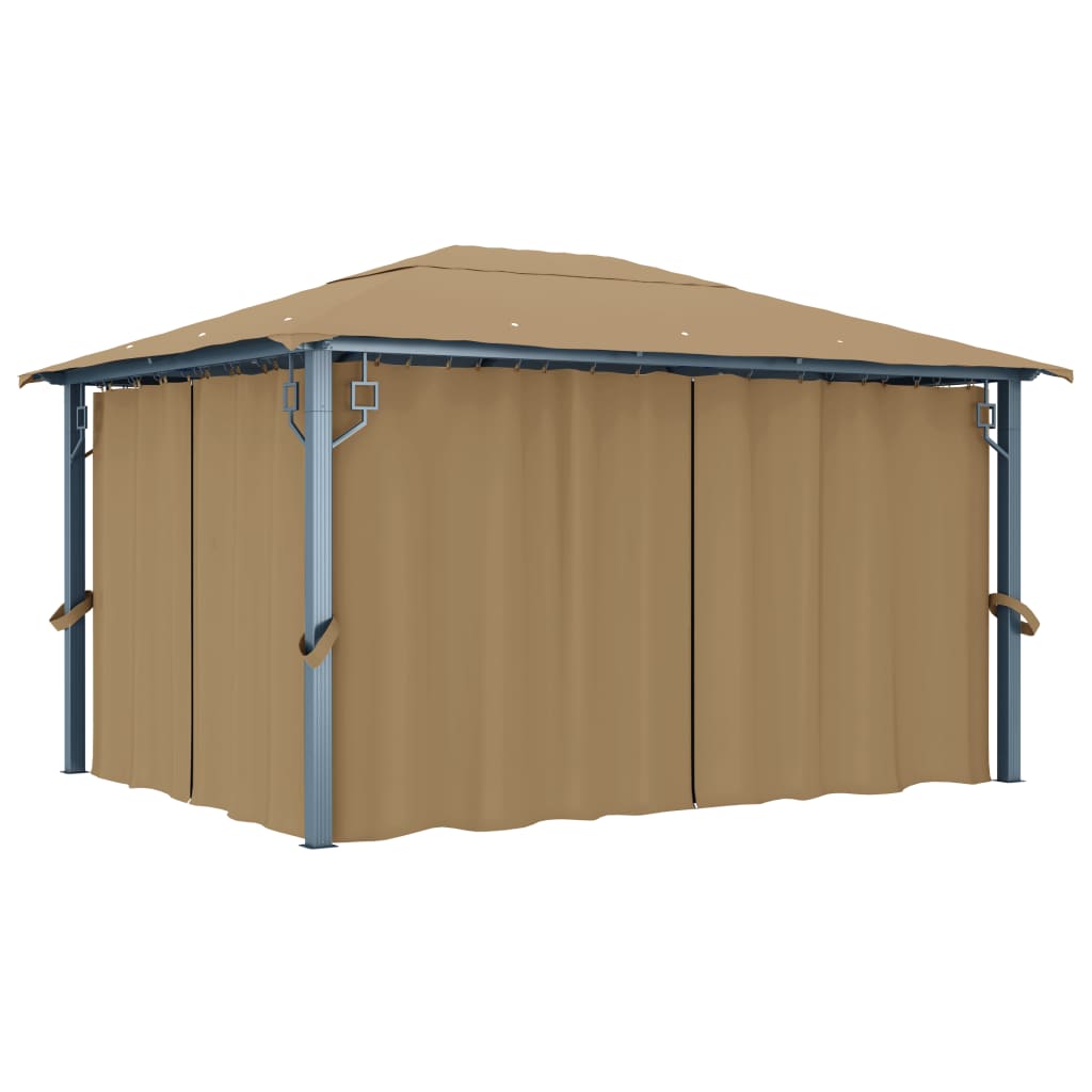Prieel met gordijn 400x300 cm aluminium taupe