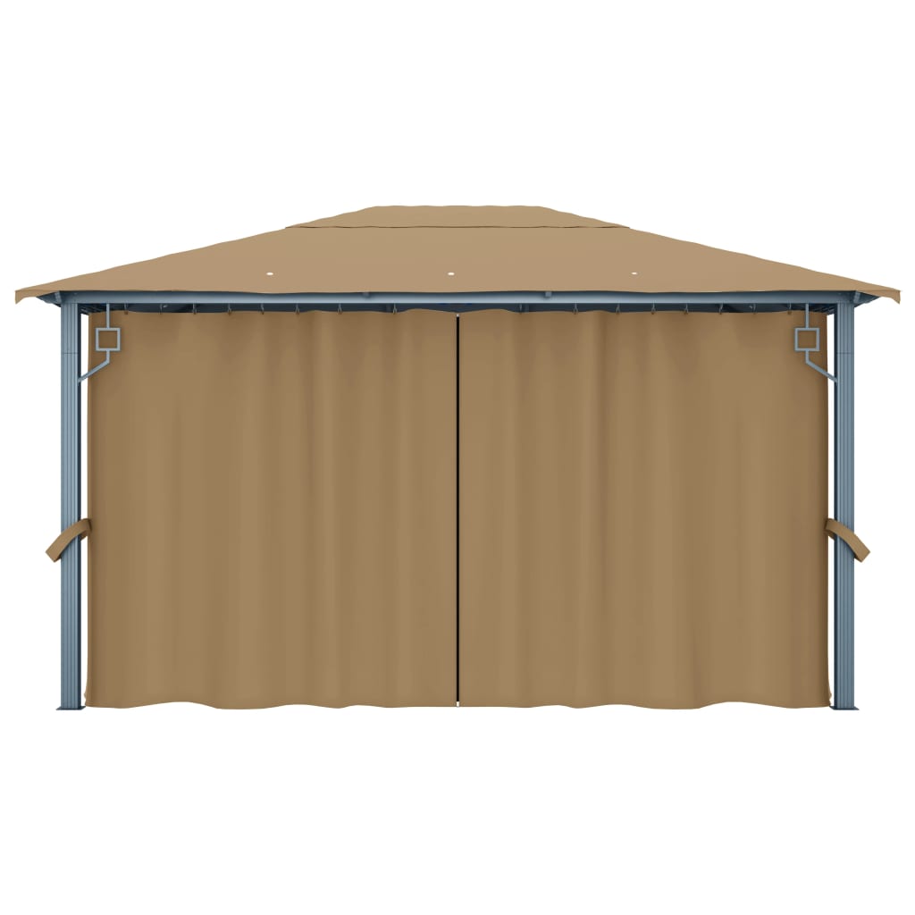 Prieel met gordijn 400x300 cm aluminium taupe