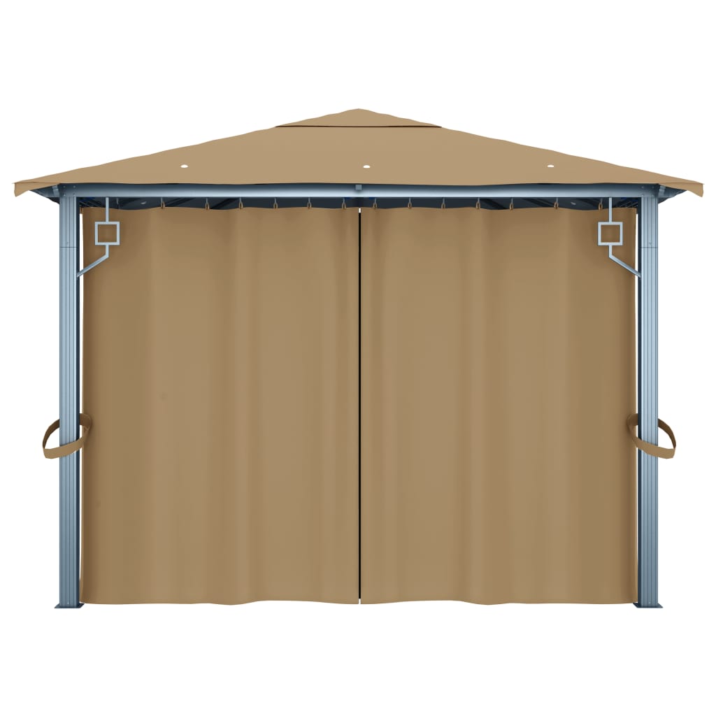 Prieel met gordijn 400x300 cm aluminium taupe