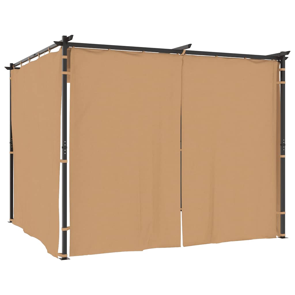 Prieel met gordijnen 3x3 m staal taupe
