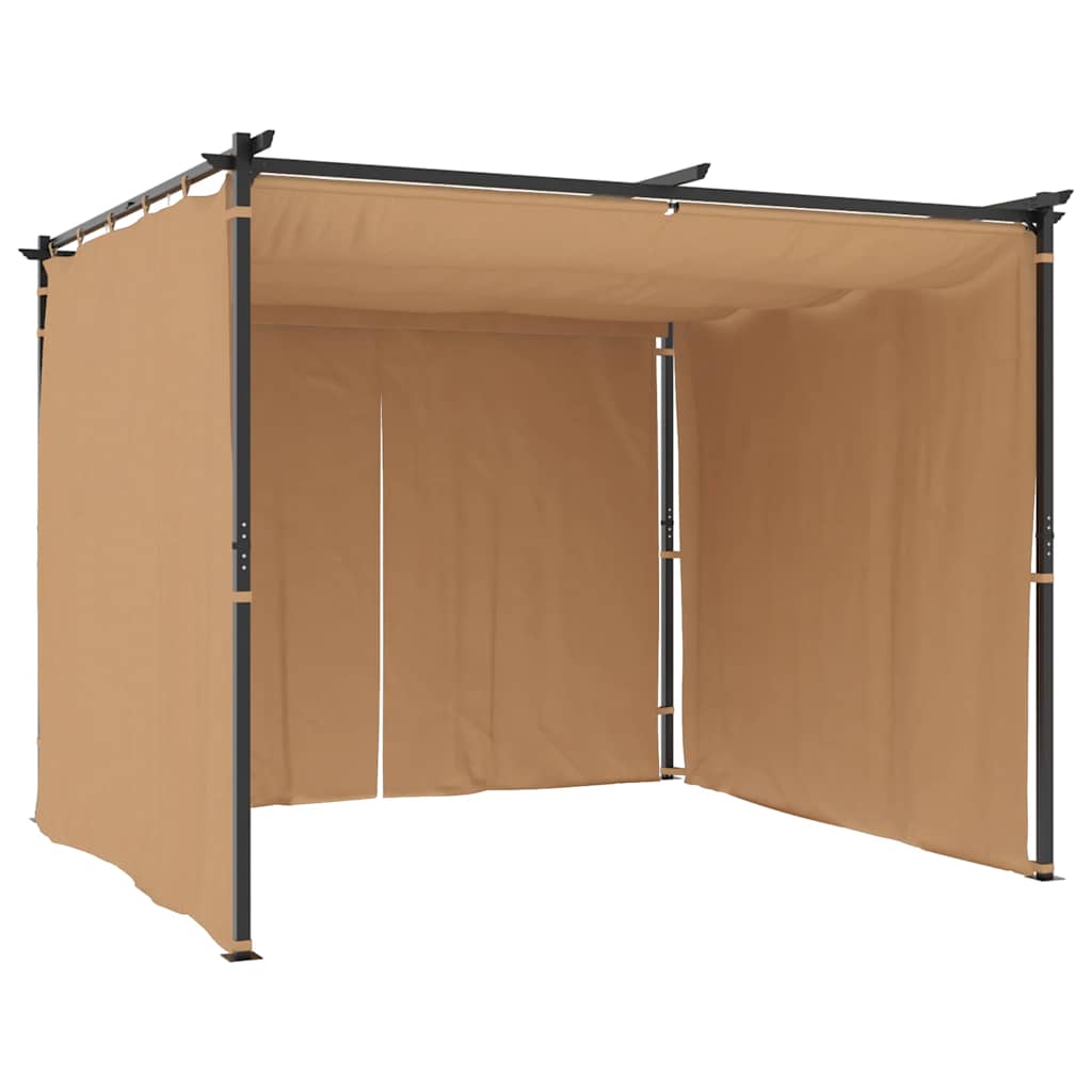 Prieel met gordijnen 3x3 m staal taupe