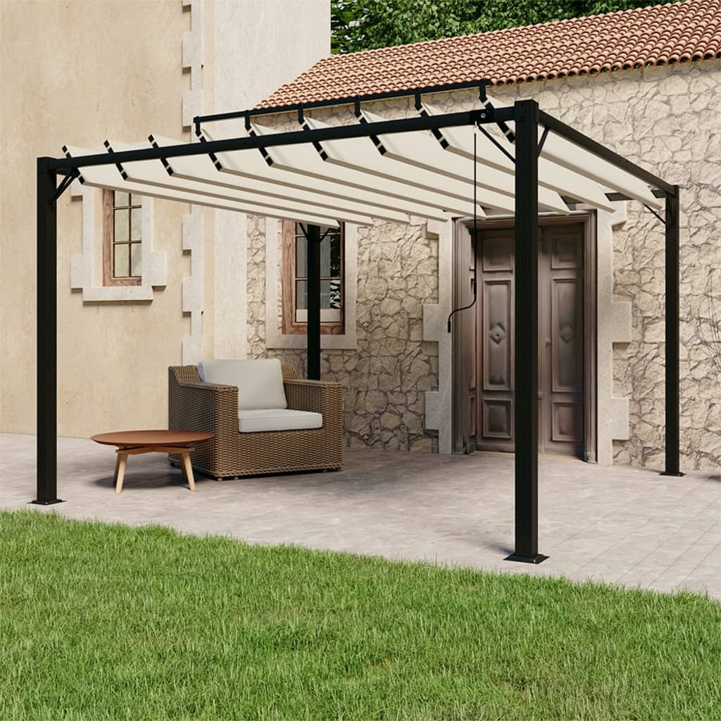 Prieel met lamellendak 3x3 m stof en aluminium crèmekleurig