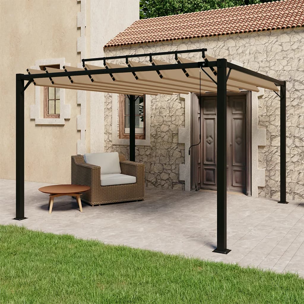 Prieel met lamellendak 3x3 m stof en aluminium taupe