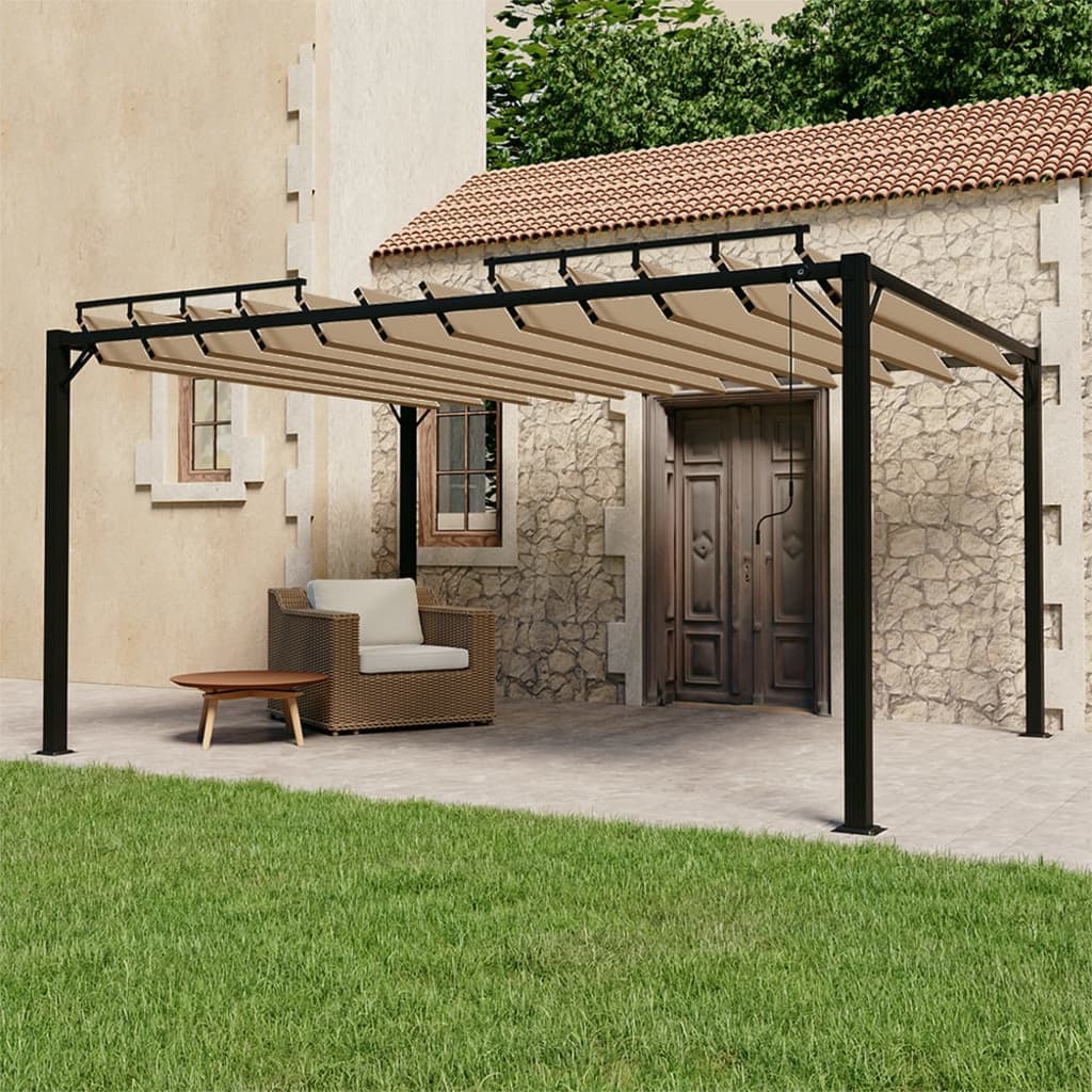 Prieel met lamellendak 3x4 m stof en aluminium taupe