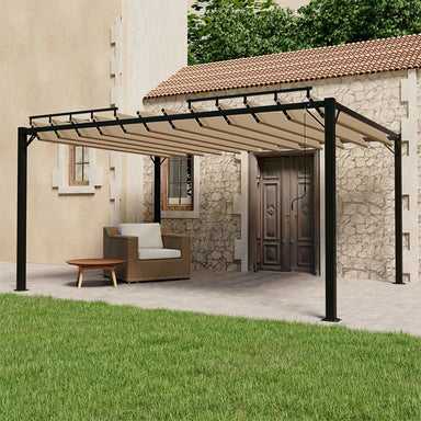 Prieel met lamellendak 3x4 m stof en aluminium taupe