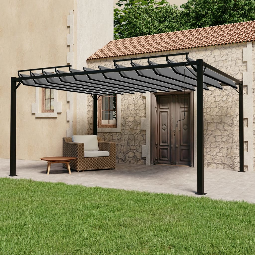 Prieel met lamellendak 3x4 m stof en aluminium antracietkleurig