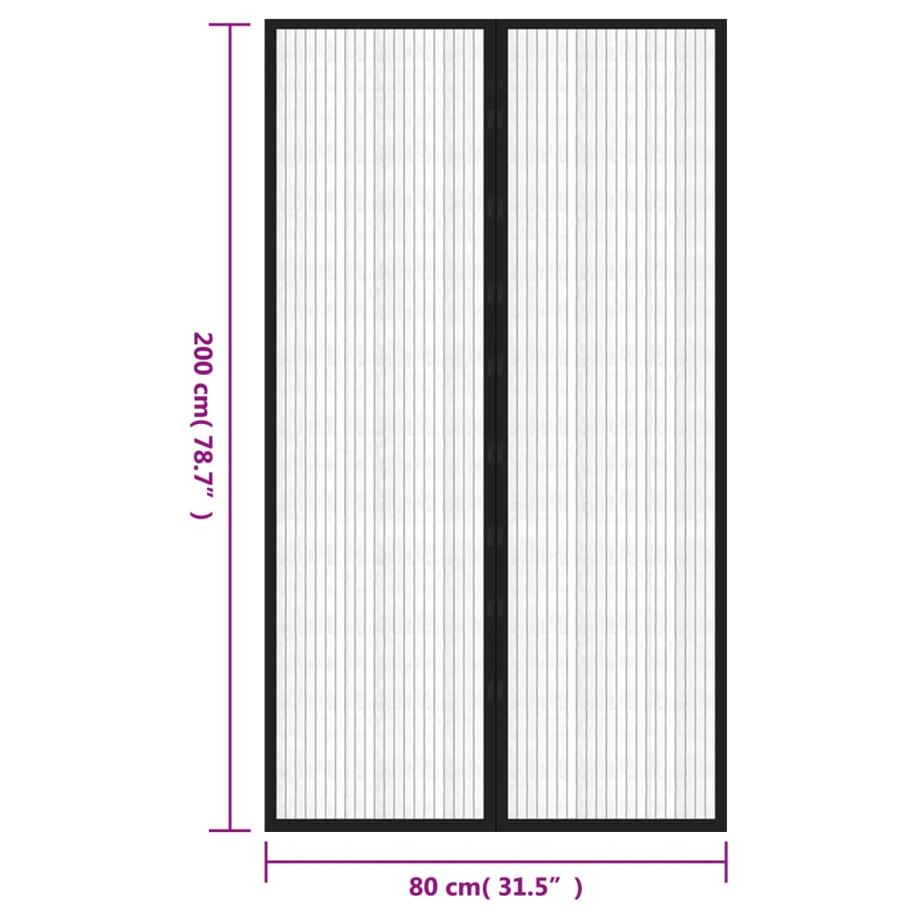 Insectendeurgordijnen 2 st magnetisch 200x80 cm zwart