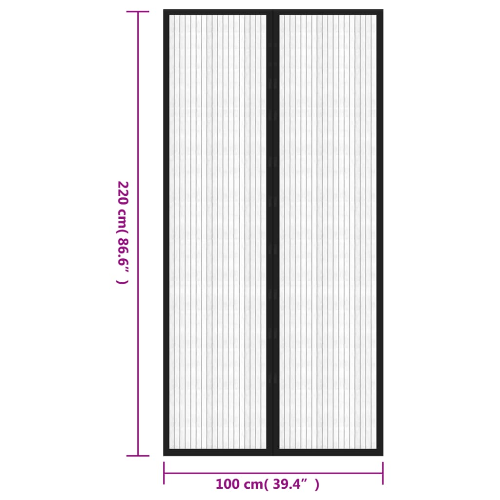 Insectendeurgordijnen 2 st magnetisch 220x100 cm zwart