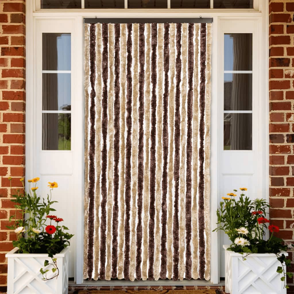 Vliegengordijn 90x200 cm chenille beige en lichtbruin