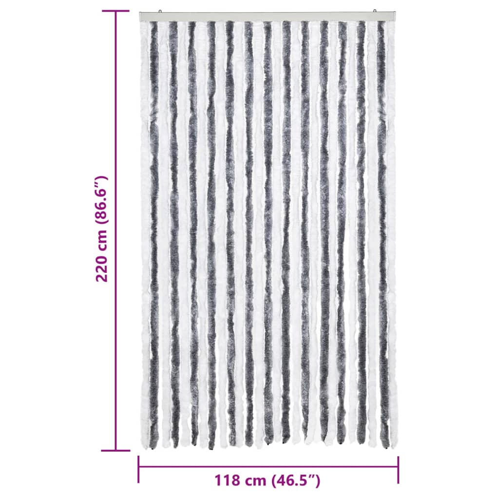 Vliegengordijn 118x220 cm chenille grijs en wit