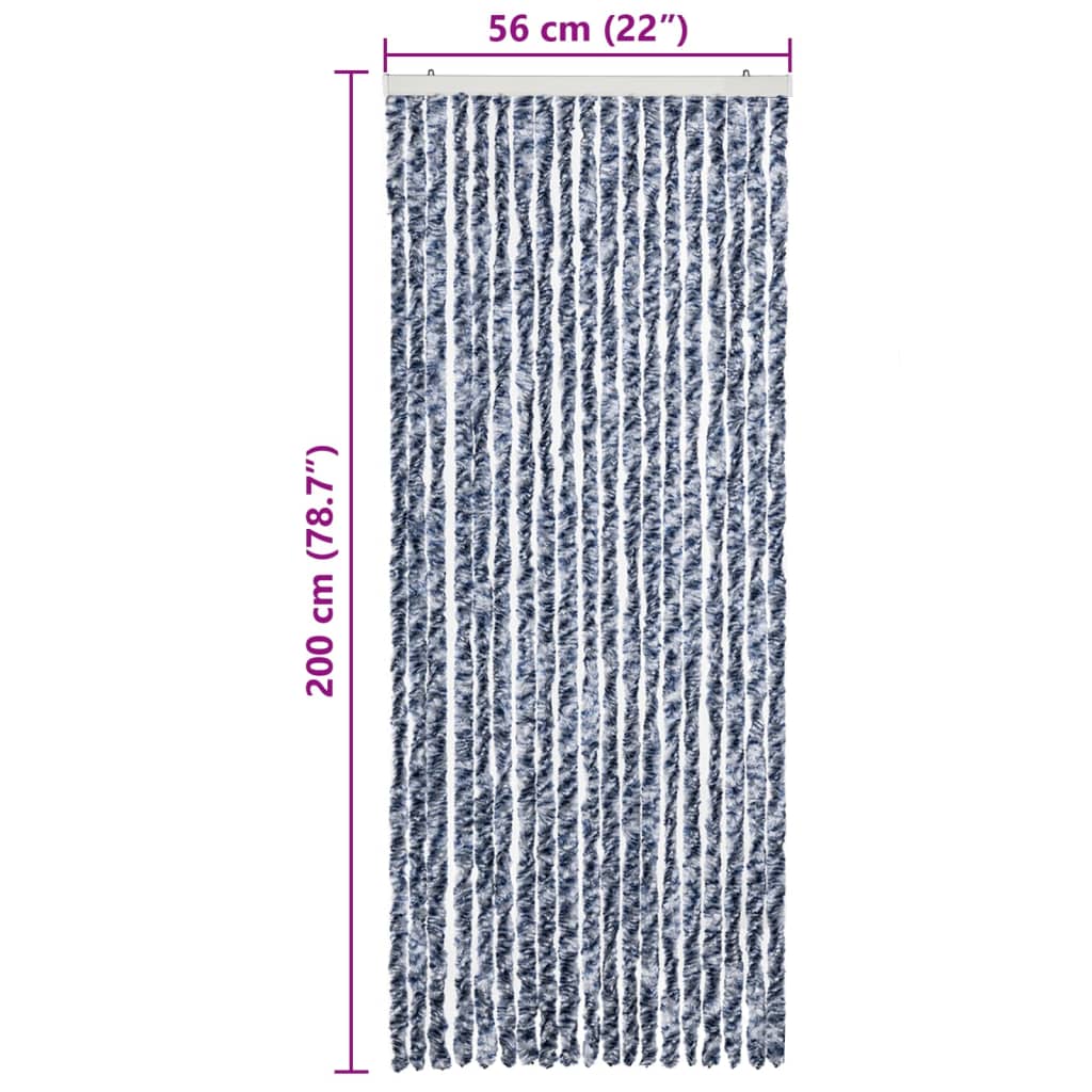 Vliegengordijn 56x200 cm chenille blauw en wit